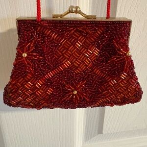 Vintage Chic Red Beaded Evening Clutch